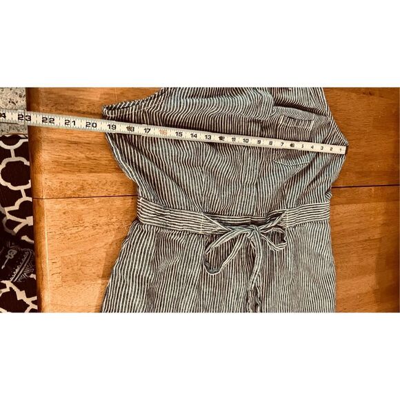 Anthropologie Blue White Pin Stripe Linen Blend Romper SZ 12 - Picture 5 of 10